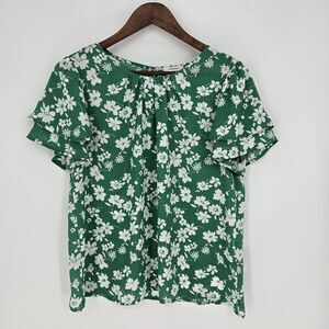 Pleione Green Floral Feminine Blouse Medium